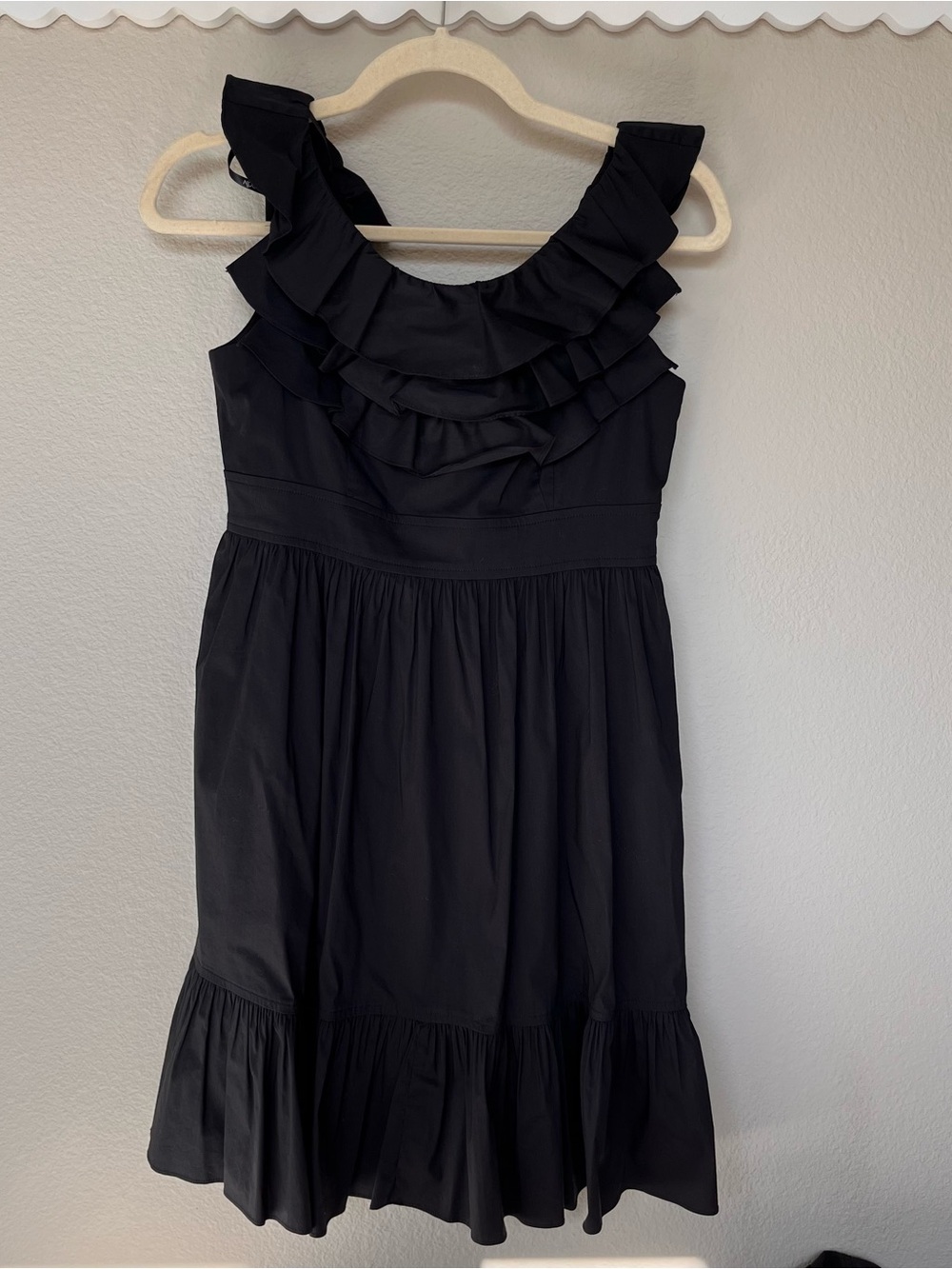 Maggy London Black Petite Dress with Ruffle Neckline